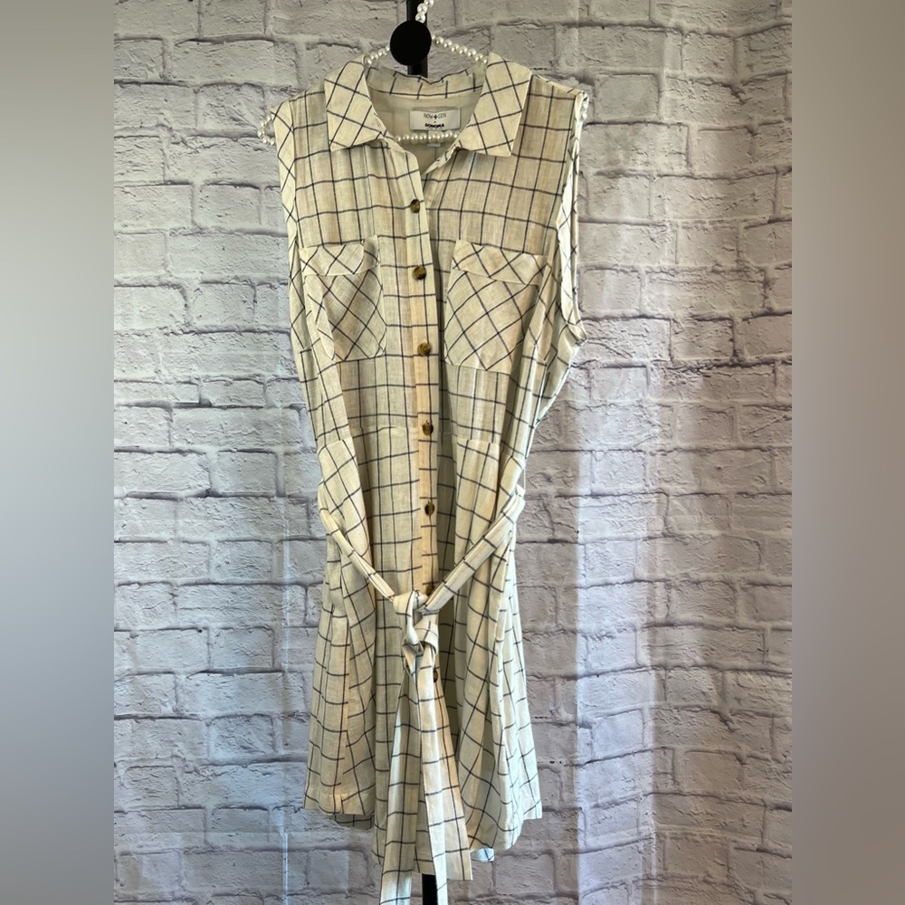 Now + Gen by Sonoma NWT Cream Color Blue Plaid Short Sleeve Dress - Size Large - Picture 3 of 12